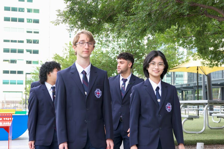 Senior leadership students walking in playground